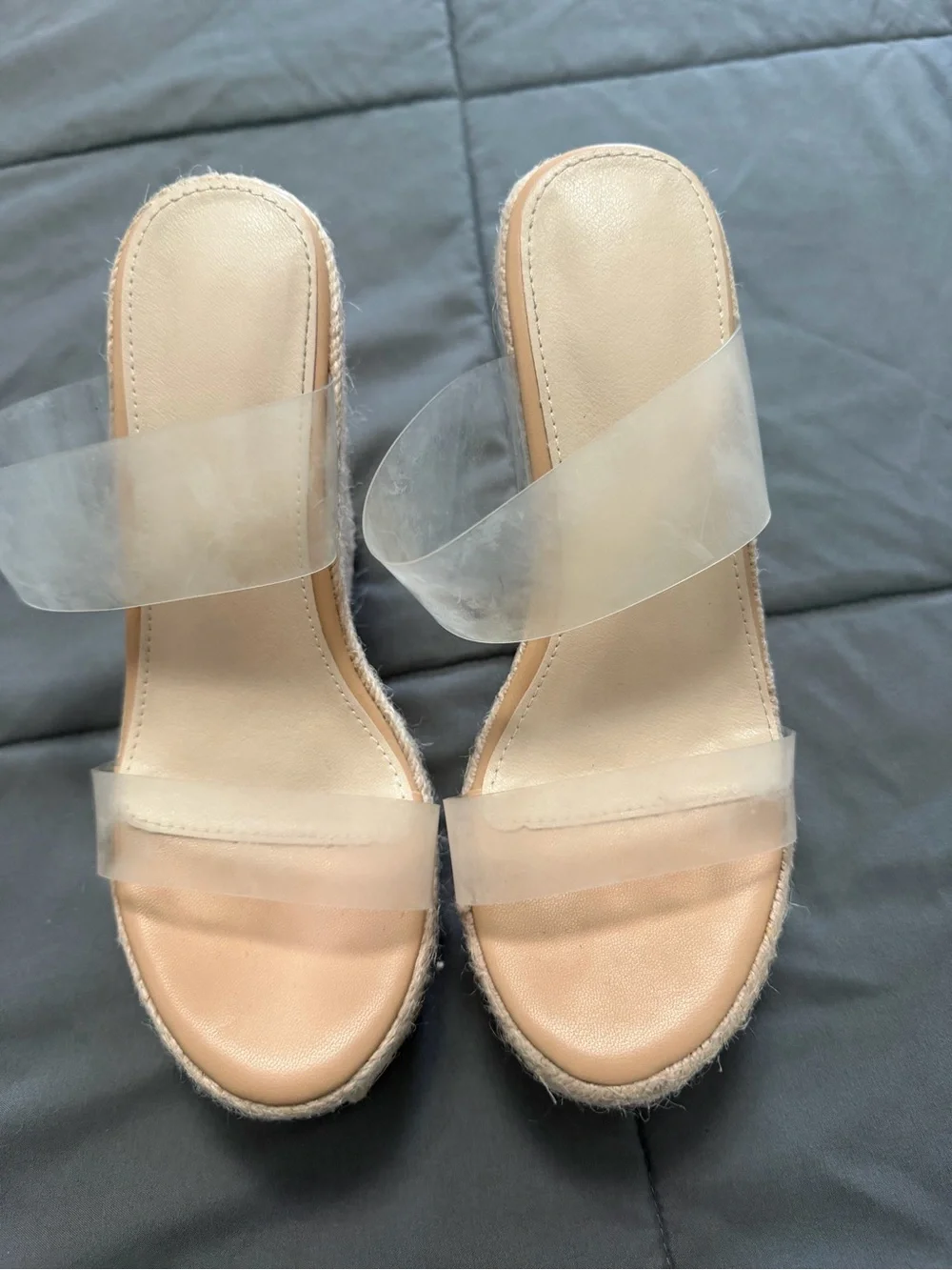 Clear Strap Beige Wedge Sandals – Women